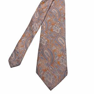 Egara Necktie Men's 60 x 3 100% Silk Orange and Blue Paisley EUC